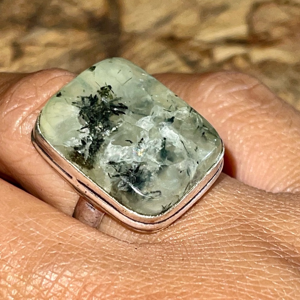 Square Prehnite Ring Size 7 1/4